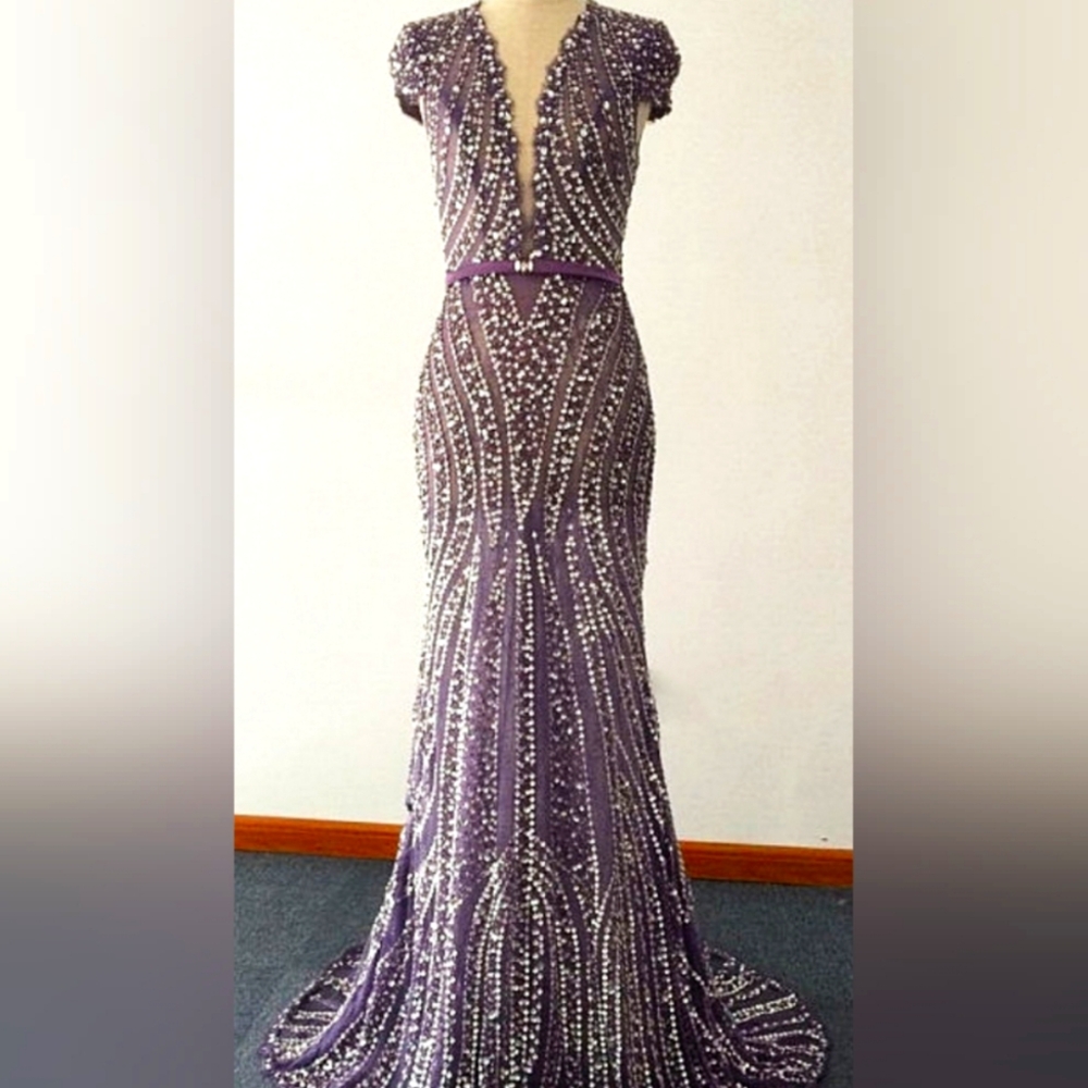 Stunning Sheer V Neck Sequin 👗 Evening Special sz xs 4 - Picture 5 of 7